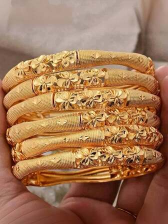 1pc Vintage Floral Pattern Bracelet Set, Gold Open Cuff Bangle Suitable For Women Everyday & Holiday Wear, Jewelry Gift