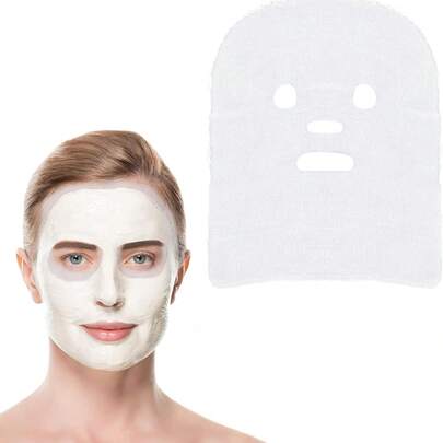 100片预裁切柔软棉质面膜纸 - 适合女性、女孩护肤、SPA、美容院