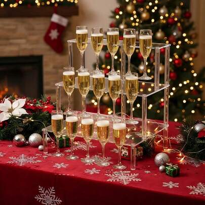 3-stufige Acryl Champagner Turm Leiter mit 15 Fächern, transparenter wandmontierter Cocktail Baum Ständer, geeignet für Weihnachtsparty, Geburtstag, Hochzeitsfeier Geschenke, Schulfeier