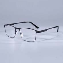 Nuevas gafas de lectura anti luz azul para hombres, cuadradas, de gran tamaño, montura de metal para gafas graduadas +75+125+175+225+275+350+400 - Negro - Ver 12