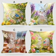 4pcs/1pc Easter Theme Rabbits, Dwarfs, Cute Easter Eggs, Bamboo Basket Prints, Peach Skin Velvet Pillowcases, Sofa, Bedroom Home Decoration, Pillow Core Cushion Covers - Multicolor - View 1