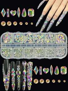 KIRAME 12格DIY美甲K9玻璃AB平底水钻套装 - 每款10颗高光水钻，含1支点钻笔，适用于美甲沙龙、美甲用品供应商、万圣节、圣诞节、新年、节日礼物 - 彩色 - 查看 6