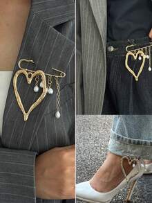 1 Stück Vintage Bohemian übertriebene europäisch-amerikanische französische Ins Lava Herz Brosche, modische Perle Quaste Hose Kette Brosche, unverzichtbarer Schmuck für Frauen, geeignet für Bankette, Partys, Pendlerdekorationen - Verschiedenfarbig - Übersicht 1