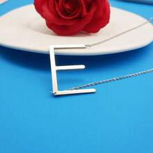 MOMOL Sideways Initial Necklace 18K Gold Plated Stainless Steel Large Big Letters Pendant Necklace Script Name Monogram Necklaces For Women,E - e - 查看 4