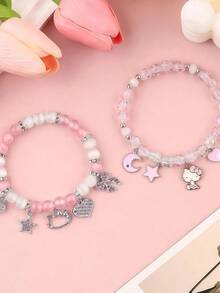 Sanrio Sanrio 1 Pc Hello Kitty Cute Kitty Bracelet Stuff Kawaii Set Crystal Bead Elastic Friendship Bracelets Birthday Christmas Jewelry Gifts For Girl Girlfriend Best Friend Sister