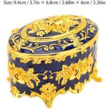 Joyero Antiguo, Joyero de Metal de Aleación de Zinc con Motivos Florales, Caja de Recuerdos Decorativa Caja de Almacenamiento de Pendientes Ovalada para Collar Piezas Pequeñas ()(#3) - Multicolor - Ver 5