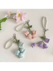 Handmade Crochet Lily Of The Valley Keychain – Bohemian Bag Charm, Backpack Or Gift Pendant, Unique Birthday & Party Gift, Pastel Floral Design, Crochet Flower Accessory - 紫色的 - 查看 2