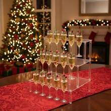 三层亚克力香槟塔架，带15个酒槽，透明壁挂式鸡尾酒架，适合圣诞派对、生日、婚礼派对礼物、学校庆典等场合。 - 透明 - 查看 5