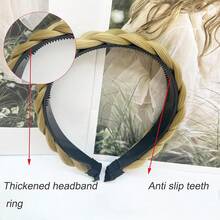 Headband 3 Strands Synthetic Hair Plaited Headband Braid Braided With Teeth Hair Band Beauty Accessory Stretch Braid Headbands Hairpiece For Women,Blonde - Blonde - 查看 5