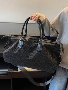 1 szt. Modna, swobodna torba podróżna z nadrukiem w panterkę, lekka i poręczna, składana, o dużej pojemności. Można nosić jako torbę na ramię lub przez ramię, kompatybilna również z przenośną walizką. Idealna na podróże służbowe, wakacje, sport i fitness. Torba podróżna, torba podróżna, wytrzymały organizer podróżny, niezbędny na rejs, niezbędny na wakacje dla mężczyzn i kobiet. - Czarne - Zobacz 4