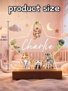定制照片动物星星儿童夜灯，个性化名字和丛林主题装饰，生日礼物，独特的可定制灯具配件，儿童房和派对礼品 - 多色 - 查看 7
