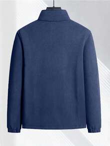 男士户外抓绒外套，加厚保暖羊羔绒内衬，立领拉链开衫，适合户外运动和日常穿着，秋冬季节，滑雪 - 藍色 - 查看 2