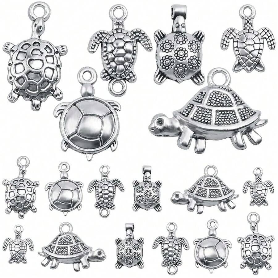 60pcs  Antique Silver Sea Turtle Charms Vintage Alloy Tortoise Ocean Animal Pendant Charms For DIY Necklace Bracelet Jewelry MaFKing Crafts Decor, 6 Styles,Turtle - 龜 - 查看 1