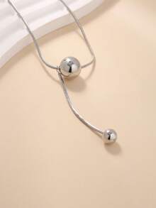 SYMFNY 1pc 925 Sterling Silver Snake Bone Chain With Bead Pendant Necklace, Suitable Gift For Christmas, Mother's Day, Valentine's Day - Silver - View 2