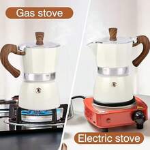 咖啡壶，摩卡壶，意式咖啡壶，适用于燃气或电炉的陶瓷炉灶，露营手动咖啡过滤器，可制作卡布奇诺或拿铁 - 白色 - 查看 4