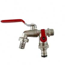 1pc Country Style Dual Outlet Garden Soft Hose Faucet, 304 Stainless Steel, Single Hole Installation, Universal Threads, Metal Outdoor Faucet With Multiple Accessories, Compatible With Sprinklers And Hose Nozzles, Garden Faucet