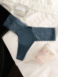 7pack/Set Floral Lace Thong Set Lingerie Seamless Solid Color Lace Patchwork Fashion Thong Panties Contrast Lace Bow Decor Panty Lingerie Bow Tie Thong Briefs Elegant And Comfortable Underwear For Women - 彩色 - 查看 8
