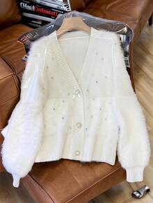 Stylish Furry Cardigan,Long Sleeve Tops - White - View 1