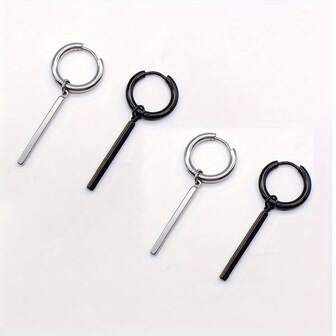 2/4 Pieces Of Punk Long Square Anti Allergy Earrings, Personalized And Stainless Steel Earrings, Suitable For Daily Wear And Any Occasion. Ideal Gift For Friends And Family, Suitable For Both Men And Women