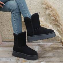 Women's Western Style Faux Fur Lined Snow Boots, Outdoor Winter - Black - View 3