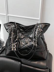 Large Bag Chain Fashion Bag 2025 New High-End Single Shoulder Large Capacity Handbag Commuter Tote Bag - Black - View 2