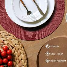 FunWheat Round Braided Placemats Set Of 4 Table Mats For Dining Tables Woven Washable Non-Slip Place Mats 15 Inch(Wine,4pcs),Wine15inchessetof4 - Wine15inchessetof4 - View 4