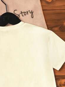 女童休闲蝴蝶结印花圆领短袖T恤，夏季 - 杏色 - 查看 6