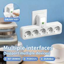 1 To 5 Outlet Adapter With Switch, Multifunctional Night Light, Multi-Port Power Strip, EU Plug 5 Sockets - EU E Type Plug(220-240V) - View 8