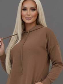 Winter Set - Comfortable Fabric - Hoodie And Pants - Mocha Brown - View 2
