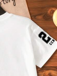 女童夏季休闲数字图案圆领短袖T恤 - 白色 - 查看 6