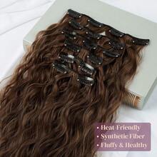 Clip In Hair Extensions, 6PCS Curly 24inch Long Synthetic Clip On Hairpiece For Women-Dark Brown With Copper Highlights,DarkBrownwithCopperHighlights - 深棕色帶銅色高光 - 查看 4