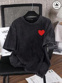 Es Trus Cotton 夏季女装趣味印花嘻哈“爱”个性化图案街头风，韩版舒适复古基础款时尚通勤百搭Y2K女装，适合户外休闲，常规小众朋克风黑色修身圆领短袖水洗T恤休闲款 - 黑色 - 查看 2