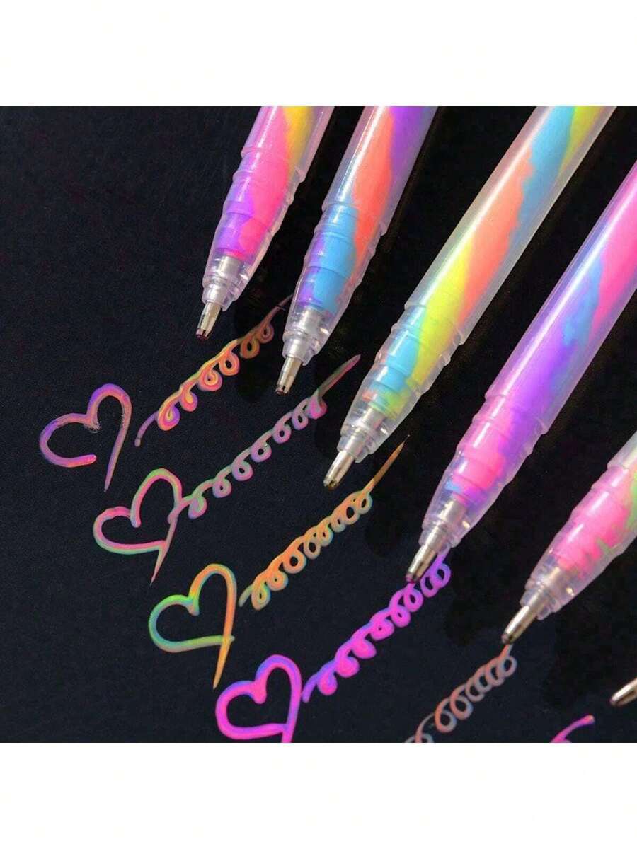 Rainbow Colored Pens, 6 Pieces/Pack, Carefully Designed Rotating Gradient Rainbow Dream Color Neutral Pens, 1.2mm Bullet Tip For Smooth Writing With Rich Colors, Suitable For Coloring, Highlighting, And Journaling - Rainbow Pens - Pastel Style 6 Pens/box - View 1