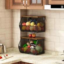 GILLAS 2 Juegos Cesta de Fruta de Metal, Cesta de Frutas y Verduras de Pared con Parte Superior, Cesta de Almacenamiento de Frutas y Verduras de Cocina, para Cebollas, Patatas, Verduras(default) - Multicolor - Ver 4