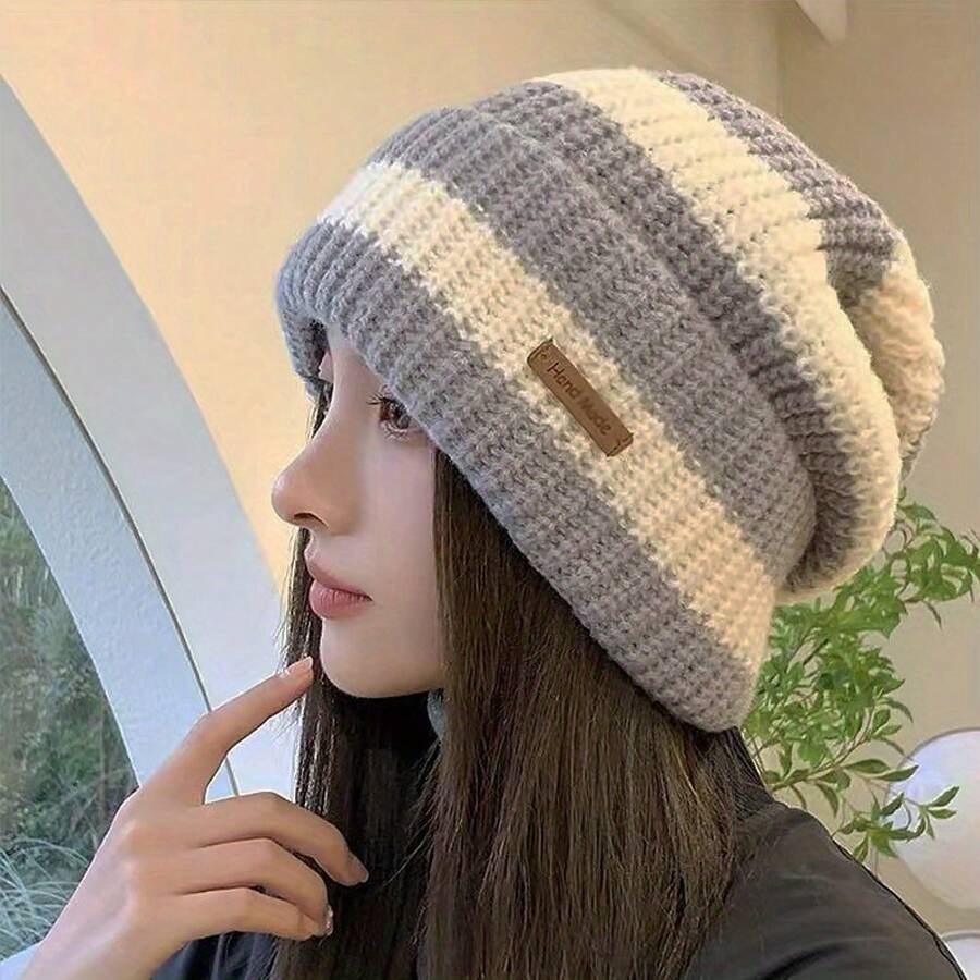 2025 New Brimless Women's Hat, Universal Striped Warm Lightweight Hat Autumn And Winter