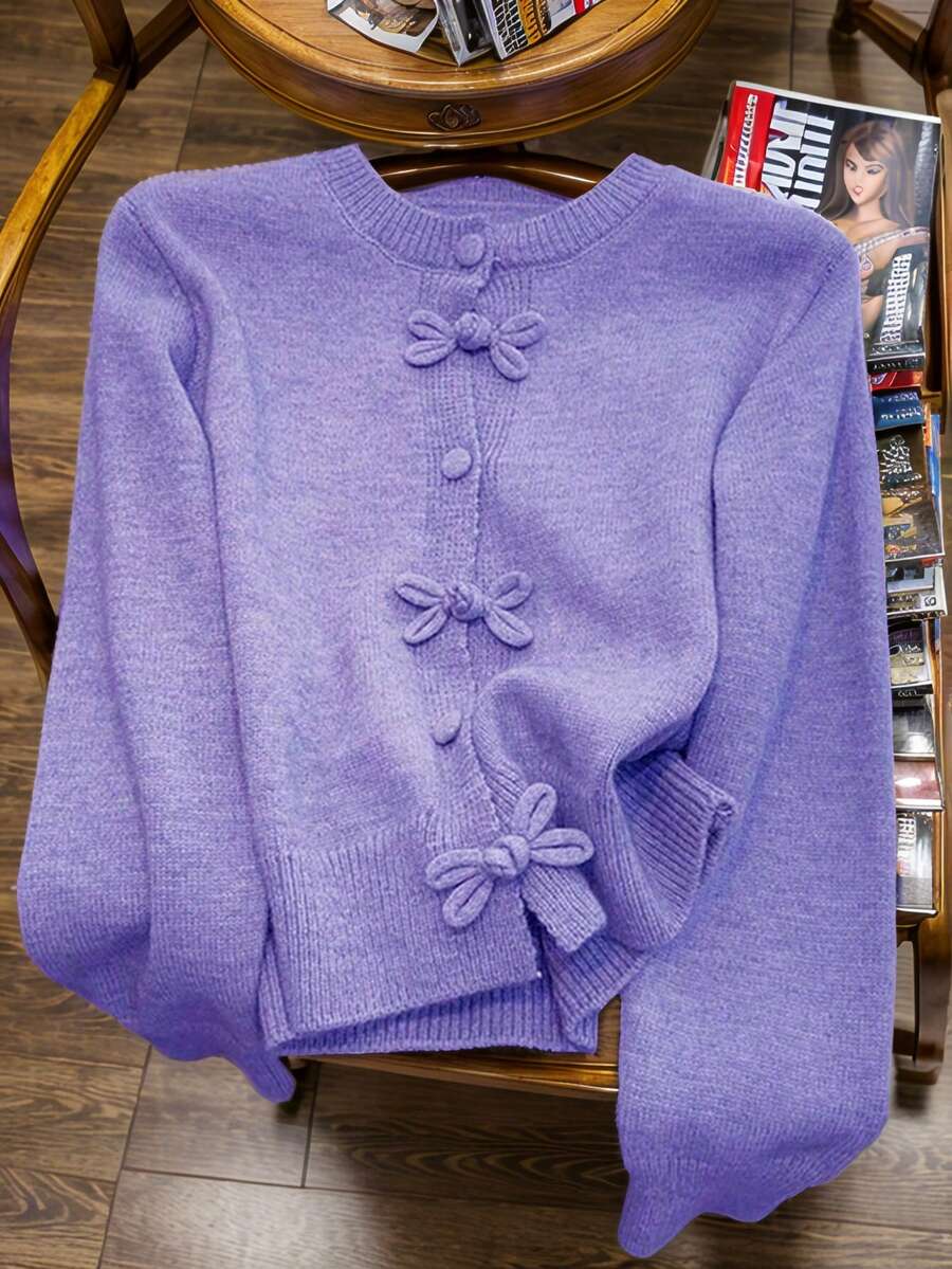 JIANHU Spring Butterfly Knit Cardigan, Short Design, Suitable For Petite Figure, Elegant Versatile, Create Fashionable Look - Purple - View 1