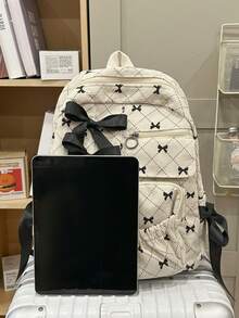 Large Capacity Women's Backpack, Minimalist Bow Design, Versatile And Fashionable Compact Casual Corduroy Mommy Bag, Suitable For Students, Back To School - Multicolor - View 7