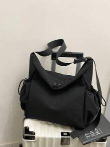 Casual Large Capacity Waterproof Nylon Shoulder Bag, Unisex Cycling Messenger Bag - Black - View 2