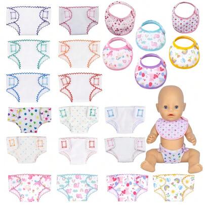 Doll Accessories - Diapers, Bibs, Transparent Display Storage Bags, Tote Bags, Suitable For 14-18 Inch Dolls