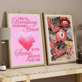 1pc/2pcs Set Of Pink Leopard Collage Posters,Girly Fashion Wall Art 8 Ball Animal Print Dorm Decor,A Valentine's Day Gift For Her,For Living Room,Bathroom,Bedroom, Canvas Material With Long Lasting Colors,No Frame