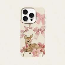 1pc TPU Material Pink Bow Deer Lily Flower Pattern Phone Case Compatible With IPhone11, IPhone12, IPhone13, IPhone14, IPhone15, IPhone16, IPhone17promax,Christmas Accessories.Compatible With IPhone 17 ProMax,Christmas Decor,Christmas Gifts,Cute Phone Cases - 白6 - 查看 11
