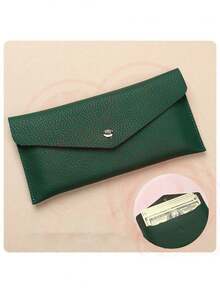 1个信封钱包，可重复使用的便士信封钱包，简约纯色长款钱包，时尚休闲钱包，多功能卡夹，卡套信封卡夹，男女皆宜（纽扣颜色随机）。 - 彩色 - 查看 15