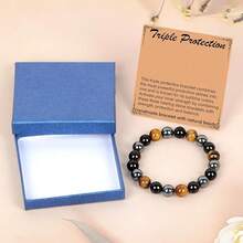 LPBeads Handmade Natural Gemstone Stretch Elastic Bracelet Healing Crystal Round Stone Beads Jewelry Gifts For Women Men,10mm,FFOnyxssssTigerHematiteMixed - FOnyxssTigerHematiteMixed - 查看 3