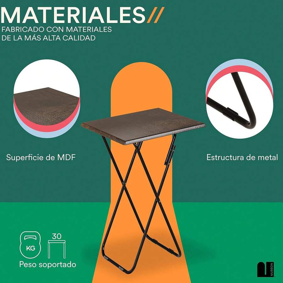 MUBSON Mesa Auxiliar Plegable Multiusos para Recamara, Sala, Camping yás de Madera MDF de 48 x 37.Desayunador o Mesa para Laptop Otami con Altura de 64.Mesa para TV Café - 1 - Ver 1