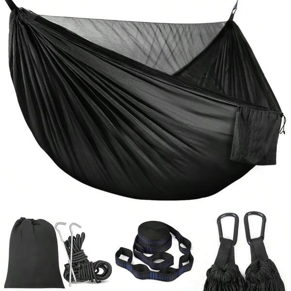 Camping Hammock With Mosquito Net Portable Hammocks With Adjutable Loops And Tree Straps Double And Single Hammock Tent For Outdoor Hiking And Travel Black