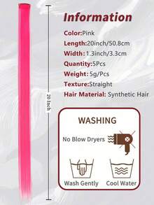 Five Red Clip-On Hair Extensions, 20-Inch Long Straight Hair, Clip-On Synthetic Material, Suitable For All Occasions Such As Cosplay, Dress-Up, Fashion Parties, New Year's, Etc., Can Be Given As A Gift To Women, And Used At Music Festivals, Etc. (Red) - Multicolor - View 6