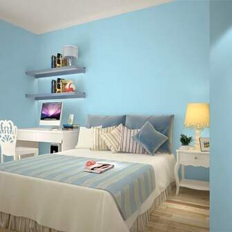 1 Roll Of Classic And Fashionable Solid Color Self-Adhesive Wallpaper Thickened PVC Waterproof Stain Resistant Easy To Clean Suitable For Bedrooms Living Rooms Kitchen Walls DIY Dormitories Cabinets Wardrobes Drawers Tabletop Covers Stickers Removable Furniture Renovation Furniture Decoration 15.7inX118.1/196.8in Light Blue Wallpaper