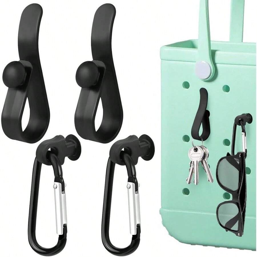 Keychain Hook Charms, 4Pcs Key Holder, Insert Clip, Carabiner Accessories Compatible With Bogg Bags, Beach Bags, Tote Bag, Organizer Women, Travel Use - 黑色 - 查看 1