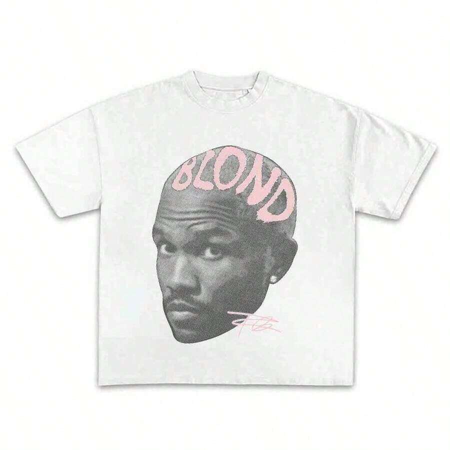 2026TC Frankkk Blond Pink Shirt Rap Tee Gift For Fans Rap Music Y2K Cotton Oversized Streetwear  Round Neck Short Sleeve Knit Polyester Tee, Fashionable ForDaily Wear- Loose 100% Cotton T-Shirt - 白色 - 查看 1