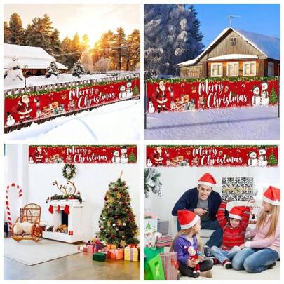 Outdoor Decorations, 300* 50 Santa Claus And Snowman Yard Sign, Holiday Backdrop Tapestry Fence, Garden, Wall, Shop, Party Decor